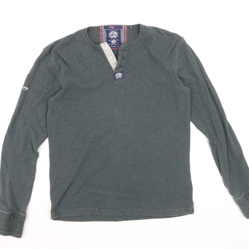 Superdry Men’s Green Long Sleeve Henley Top Size L Cotton Casual
