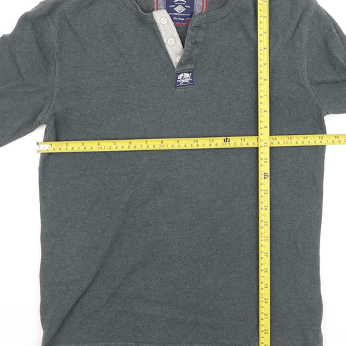 Superdry Men’s Green Long Sleeve Henley Top Size L Cotton Casual