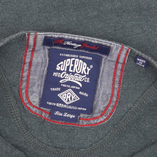 Superdry Men’s Green Long Sleeve Henley Top Size L Cotton Casual