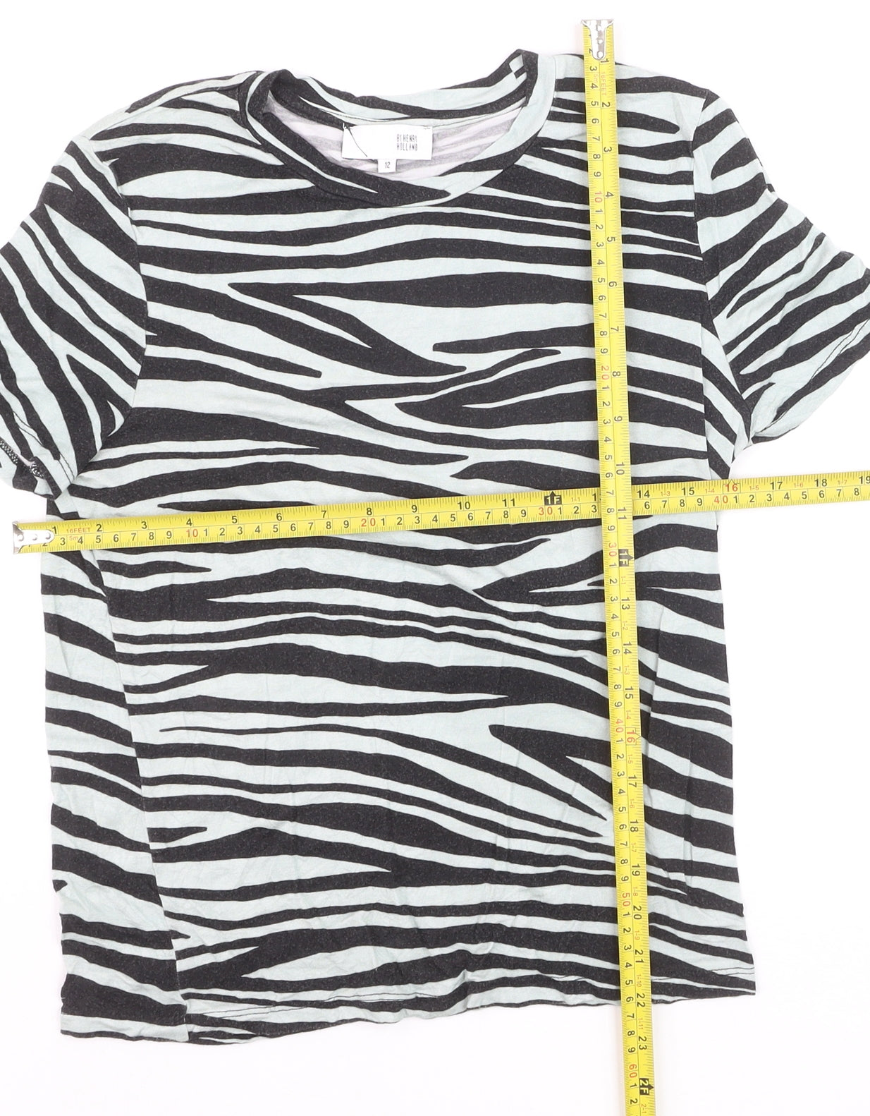 By Henry Holland Women's Black Zebra Print Cotton T-Shirt Size 12