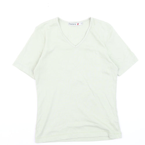 Poppy Womens Green V-Neck Short Sleeve Basic T-Shirt Size 10