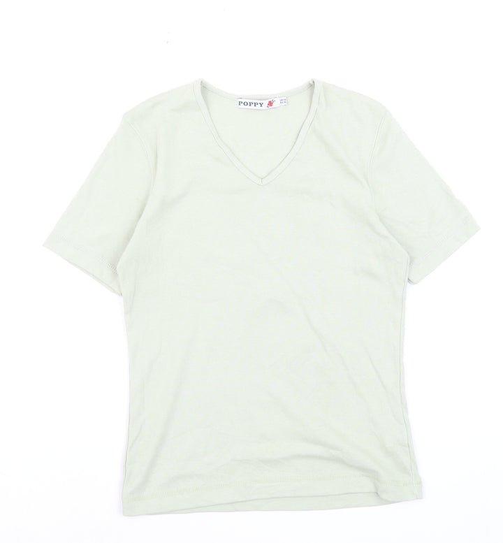 Poppy Womens Green V-Neck Short Sleeve Basic T-Shirt Size 10