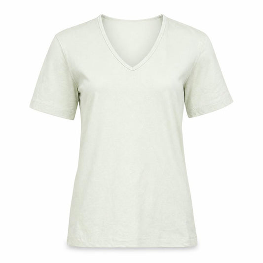 Front view of Poppy women’s green v-neck short sleeve basic t-shirt, size UK 10