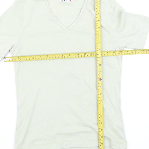 Poppy Womens Green V-Neck Short Sleeve Basic T-Shirt Size 10