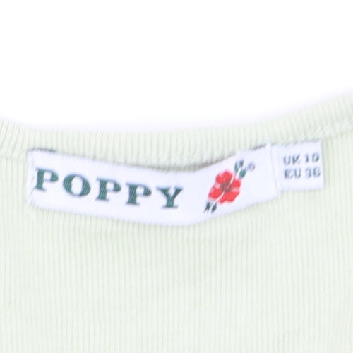 Poppy Womens Green V-Neck Short Sleeve Basic T-Shirt Size 10