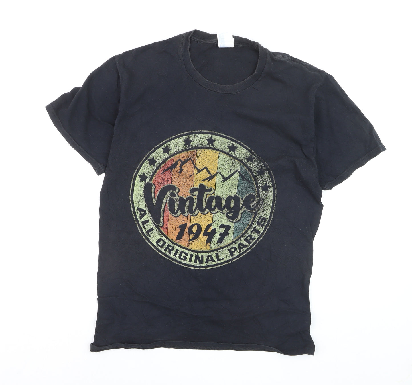 Port & Company Men's Black Vintage 1947 Graphic Cotton T-Shirt M
