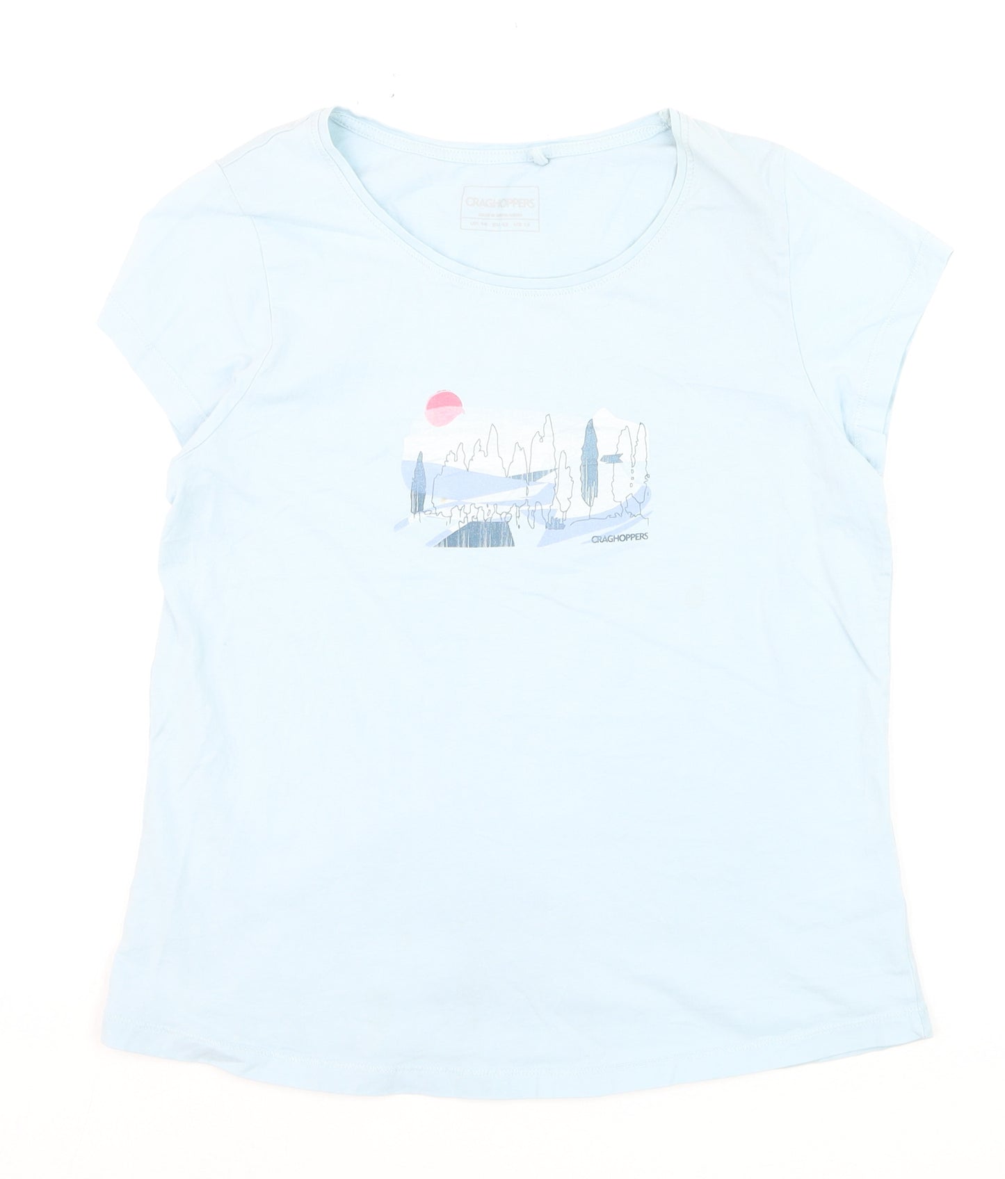 Craghoppers Women Blue Cotton Short Sleeve Graphic T-Shirt Size 14