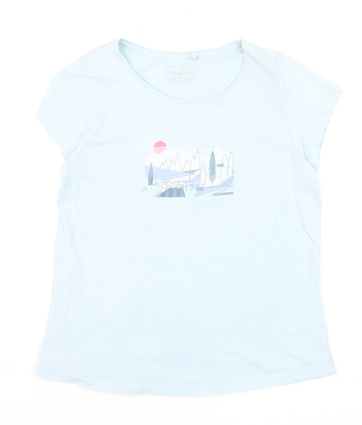 Craghoppers Women Blue Cotton Short Sleeve Graphic T-Shirt Size 14