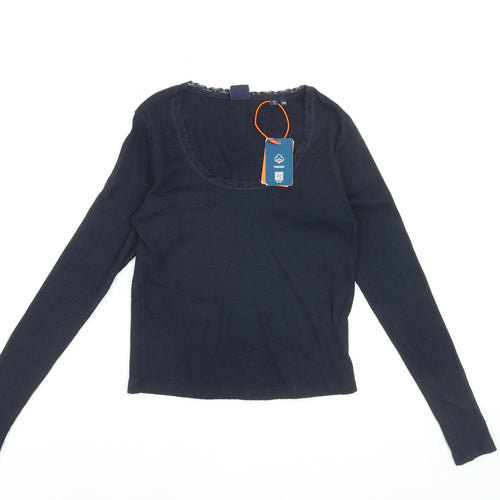 Superdry Women’s Blue Long Sleeve Cotton Blend Scoop Neck Top S