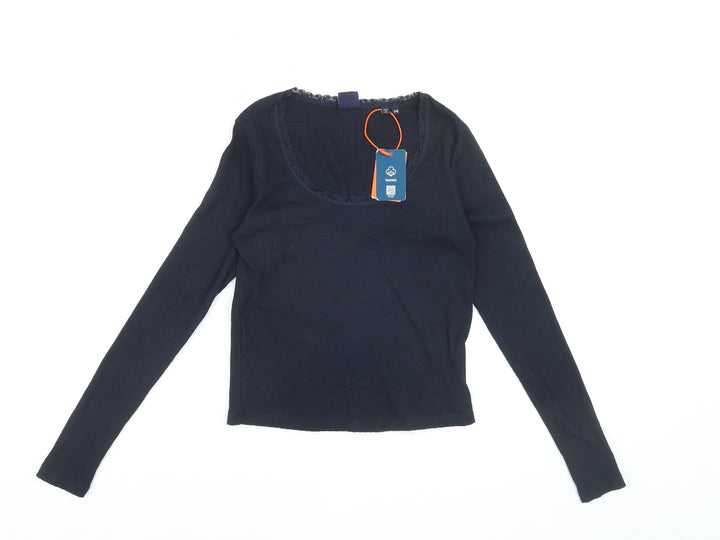 Superdry Women’s Blue Long Sleeve Cotton Blend Scoop Neck Top S