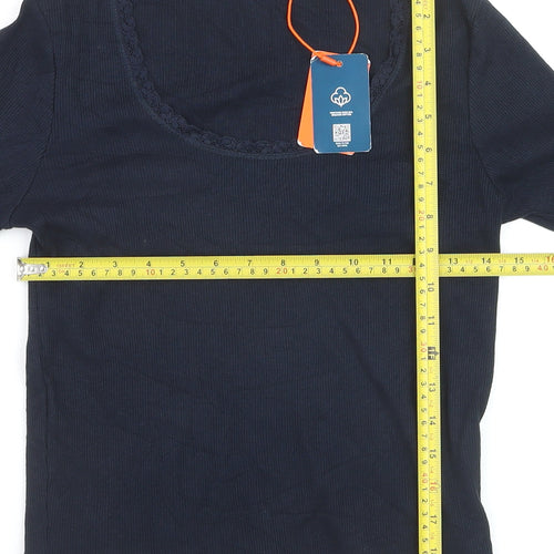 Superdry Women’s Blue Long Sleeve Cotton Blend Scoop Neck Top S