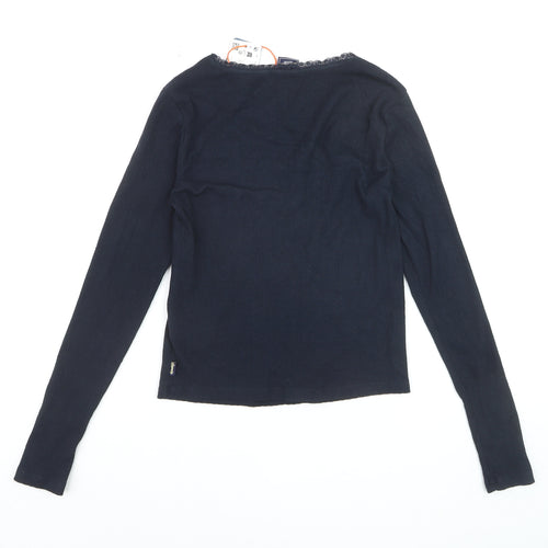 Superdry Women’s Blue Long Sleeve Cotton Blend Scoop Neck Top S
