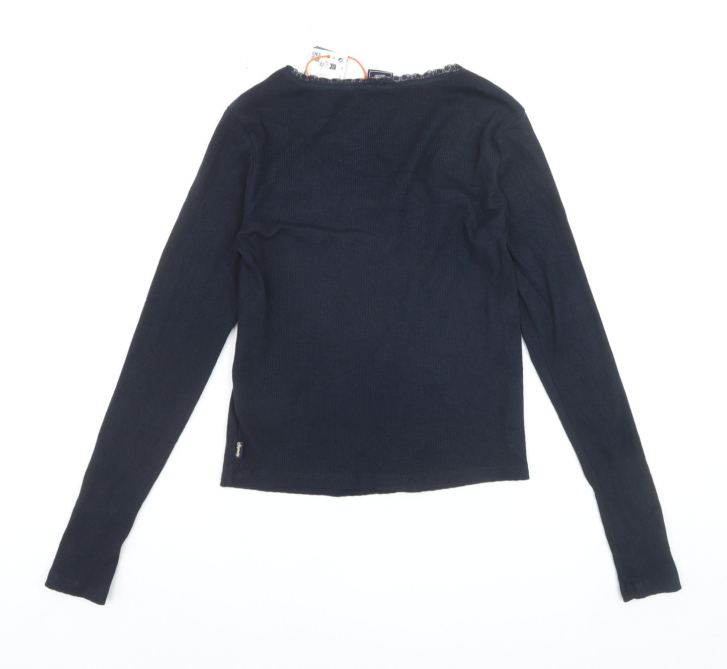 Superdry Women’s Blue Long Sleeve Cotton Blend Scoop Neck Top S