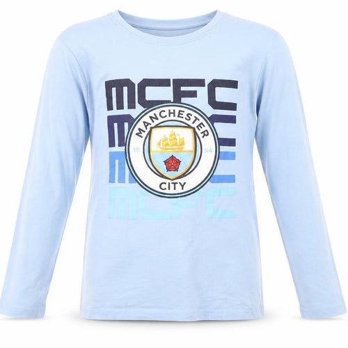 Manchester City Boys Blue Long Sleeve Pyjama Top 11-12 Years Football Sportswear