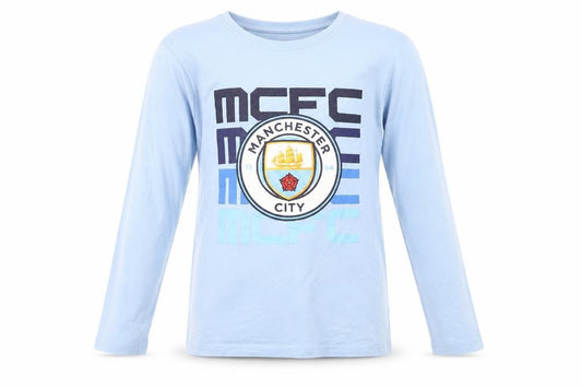Manchester City Boys Blue Long Sleeve Pyjama Top 11-12 Years Football Sportswear