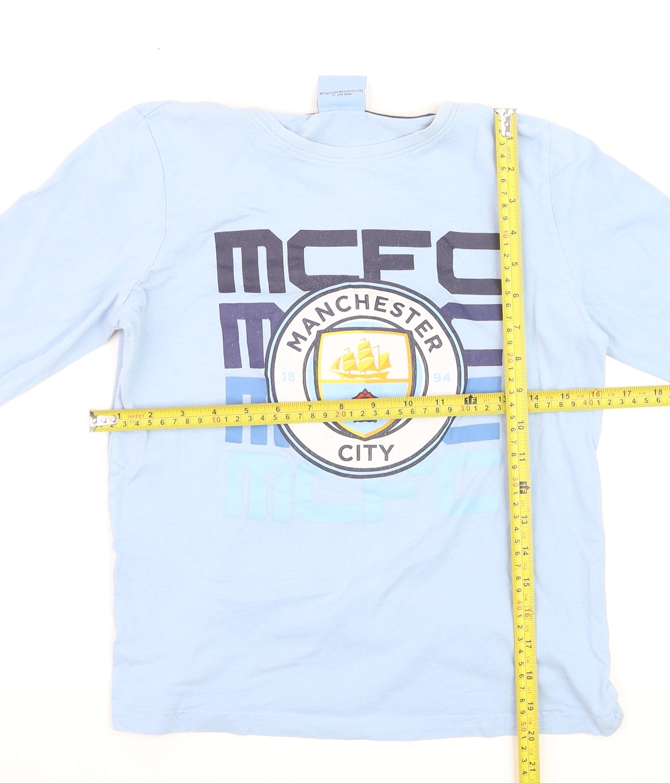 Manchester City Boys Blue Long Sleeve Pyjama Top 11-12 Years Football Sportswear