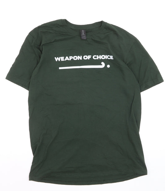Gildan Softstyle Men's Green Graphic 'Weapon of Choice' T-Shirt Size M