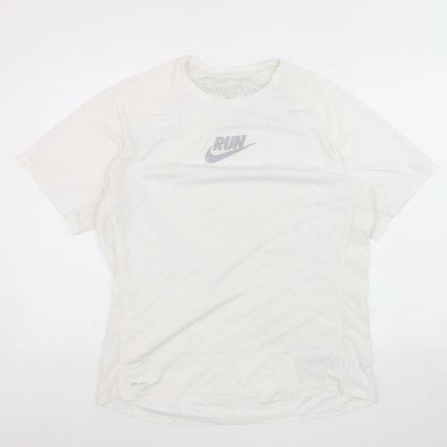 Nike Dri-Fit Men's White RUN Graphic Athletic T-Shirt Size M