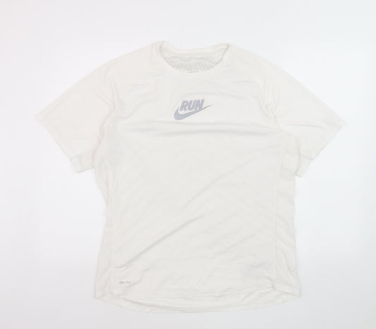 Nike Dri-Fit Men's White RUN Graphic Athletic T-Shirt Size M