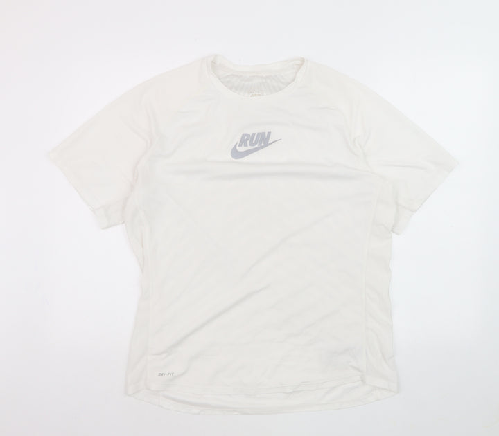 Nike Dri-Fit Men's White RUN Graphic Athletic T-Shirt Size M
