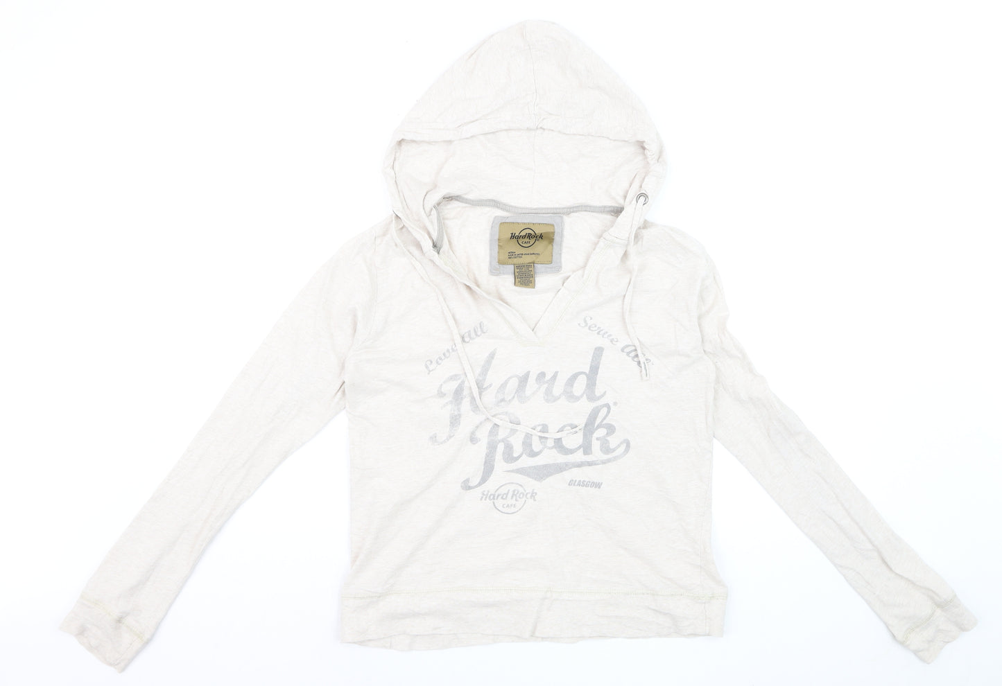 Hard Rock Cafe Womens Beige Pullover Hoodie Medium Cotton