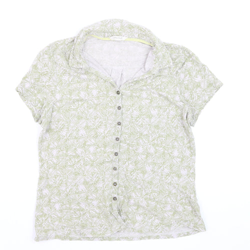 White Stuff Womens Green Collared Button-Up Linen Top Size 10