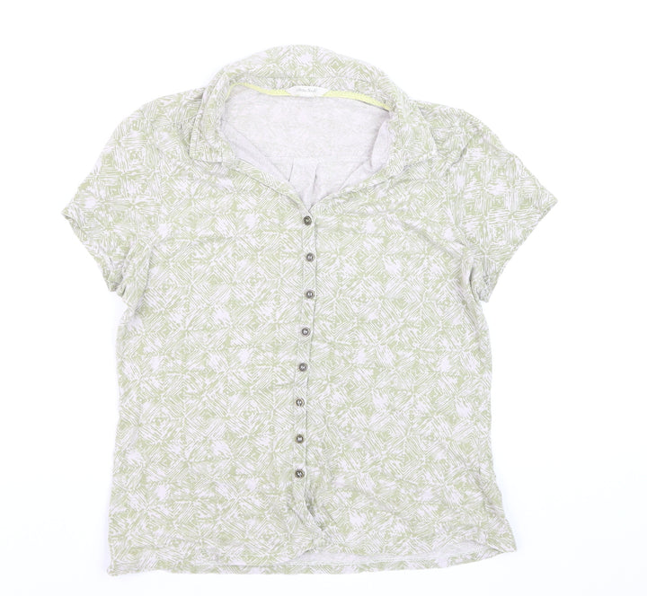 White Stuff Womens Green Collared Button-Up Linen Top Size 10