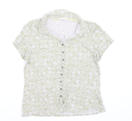 White Stuff Womens Green Collared Button-Up Linen Top Size 10