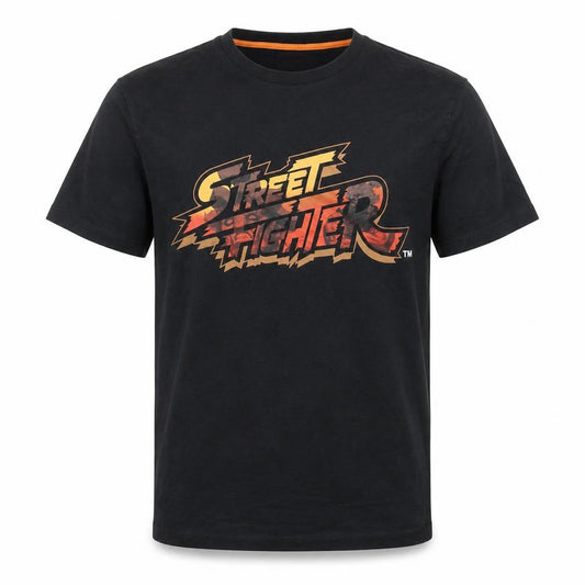 Front view of Street Fighter Black Men's Short Sleeve Cotton T-Shirt, size S