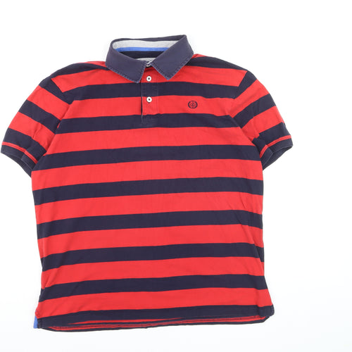 Marks and Spencer Blue Harbour Men's Red Navy Striped Polo L Regular Fit
