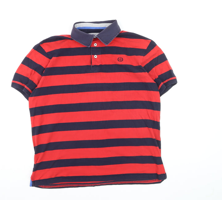 Marks and Spencer Blue Harbour Men's Red Navy Striped Polo L Regular Fit