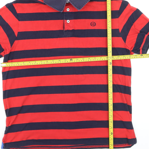 Marks and Spencer Blue Harbour Men's Red Navy Striped Polo L Regular Fit