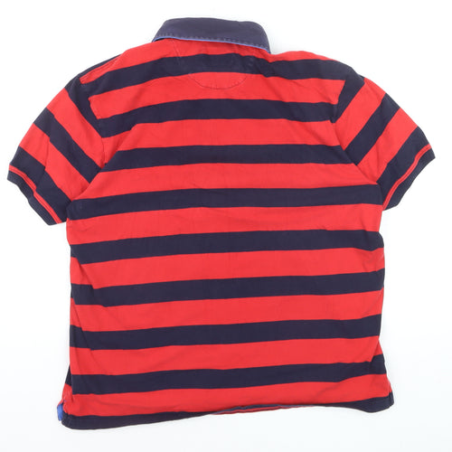 Marks and Spencer Blue Harbour Men's Red Navy Striped Polo L Regular Fit