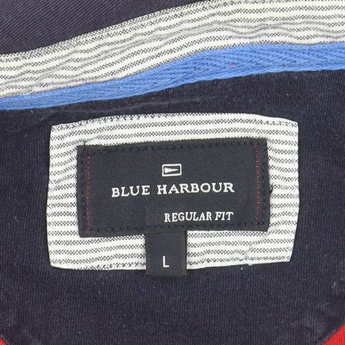 Marks and Spencer Blue Harbour Men's Red Navy Striped Polo L Regular Fit