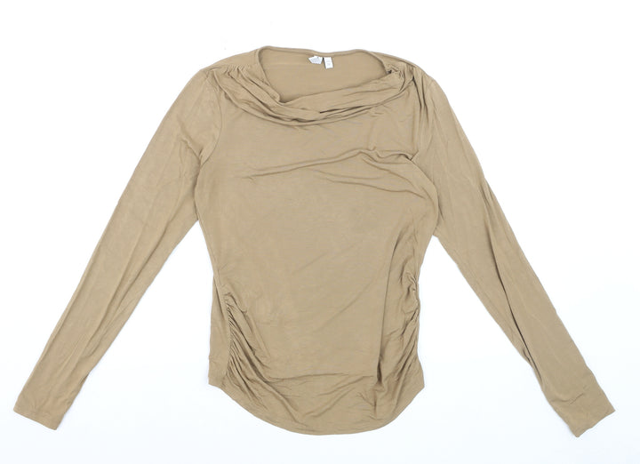 & Other Stories Women's Beige Cowl Neck Long Sleeve Jersey Blouse Size 10