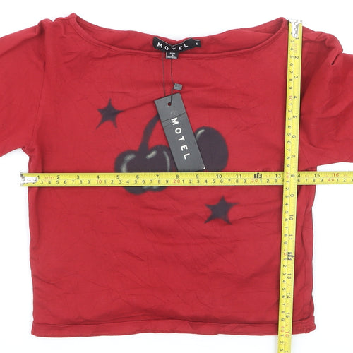 Motel Women's Red Cropped Long Sleeve Cherry T-Shirt Size M