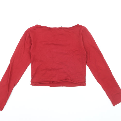 Motel Women's Red Cropped Long Sleeve Cherry T-Shirt Size M