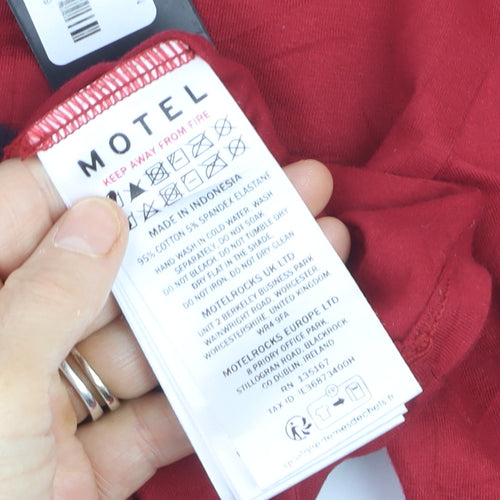 Motel Women's Red Cropped Long Sleeve Cherry T-Shirt Size M