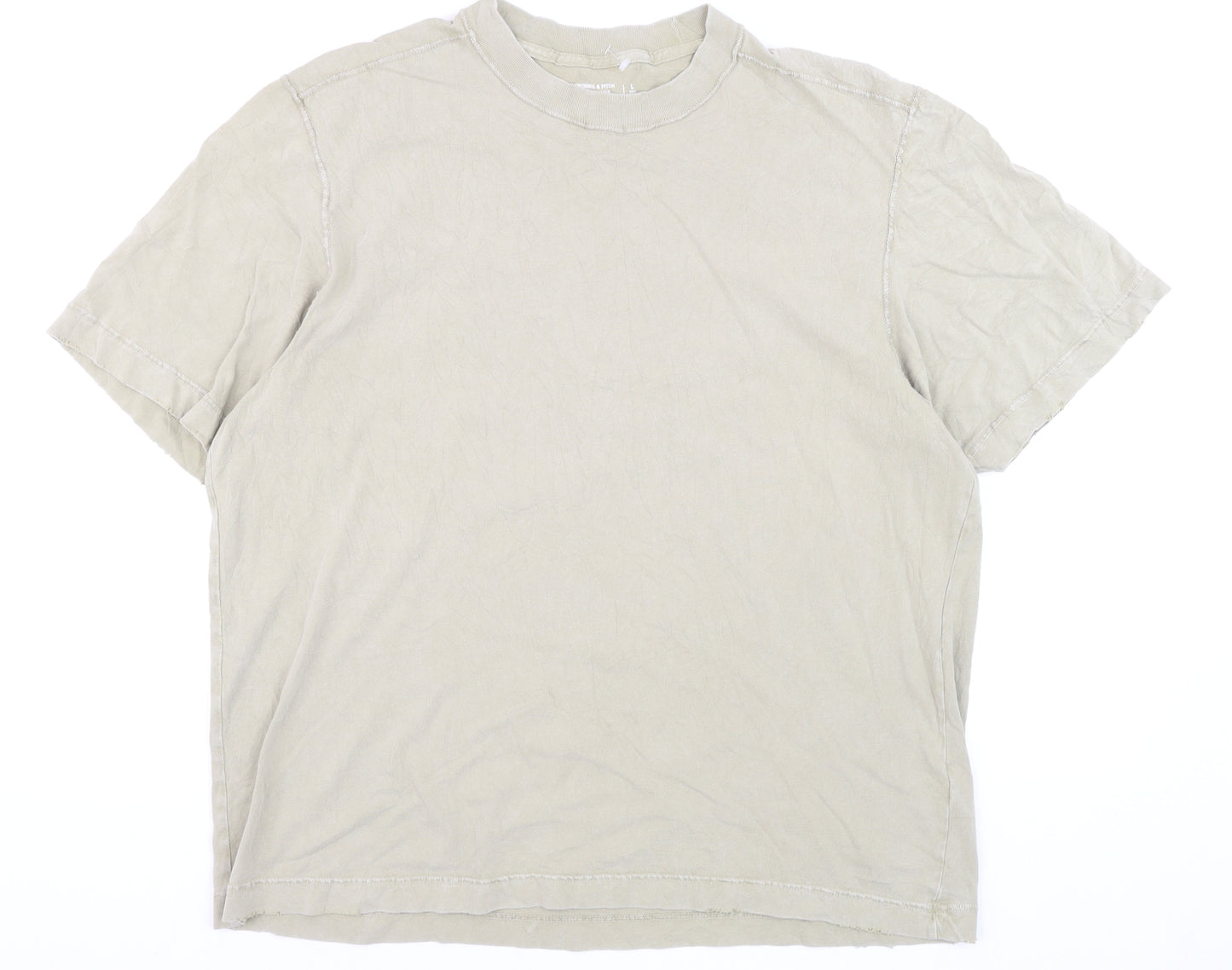 Abercrombie & Fitch Men's Beige Crew Neck Cotton T-Shirt Large