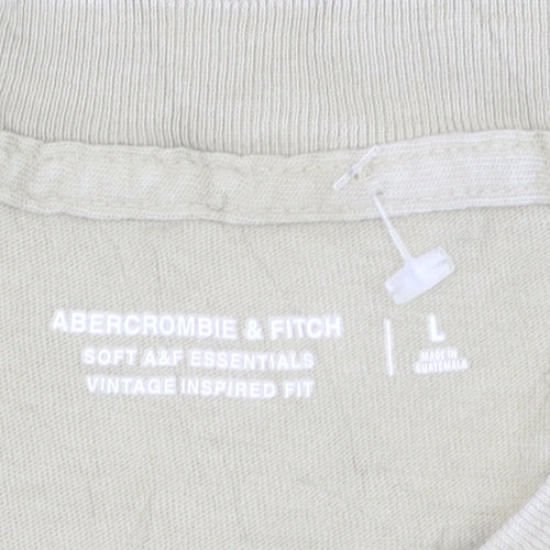 Abercrombie & Fitch Men's Beige Crew Neck Cotton T-Shirt Large