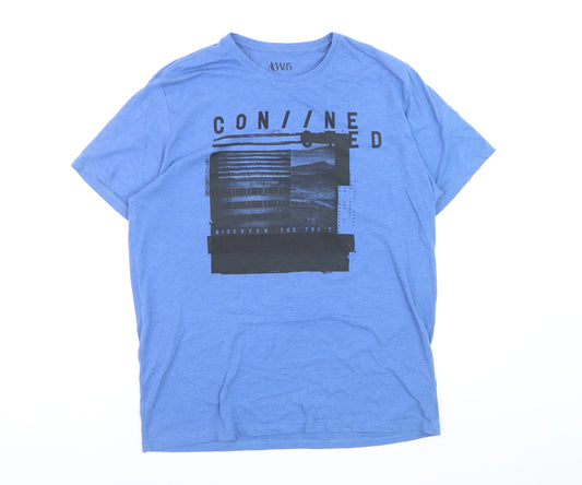 A&W85 Men's Blue Graphic Print Crew Neck T-Shirt Size L