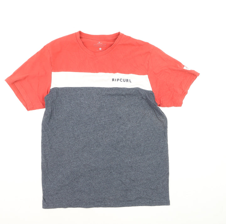 Rip Curl Men's Colourblock Crew Neck T-Shirt Coral Grey Size L