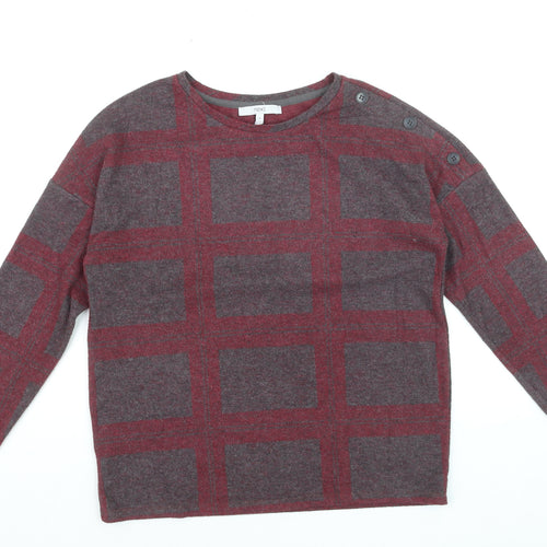 Next Women's Red Check Knit Button Shoulder Jumper Size 10