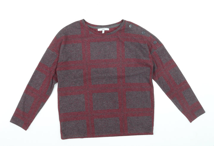 Next Women's Red Check Knit Button Shoulder Jumper Size 10