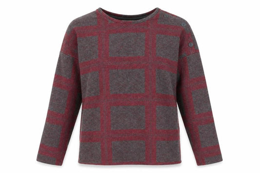 Front view of Next Women's Red Check Knit Button Shoulder Jumper, size 10