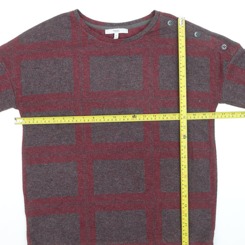 Next Women's Red Check Knit Button Shoulder Jumper Size 10