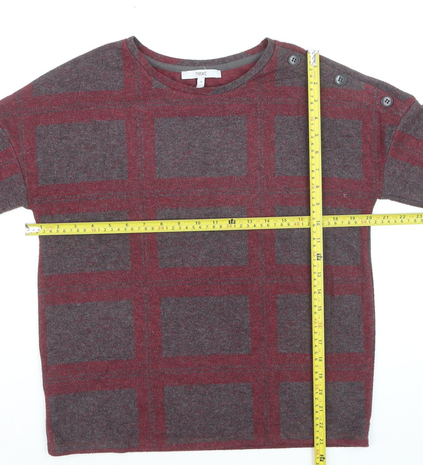 Next Women's Red Check Knit Button Shoulder Jumper Size 10