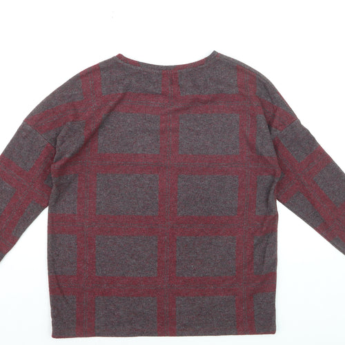Next Women's Red Check Knit Button Shoulder Jumper Size 10