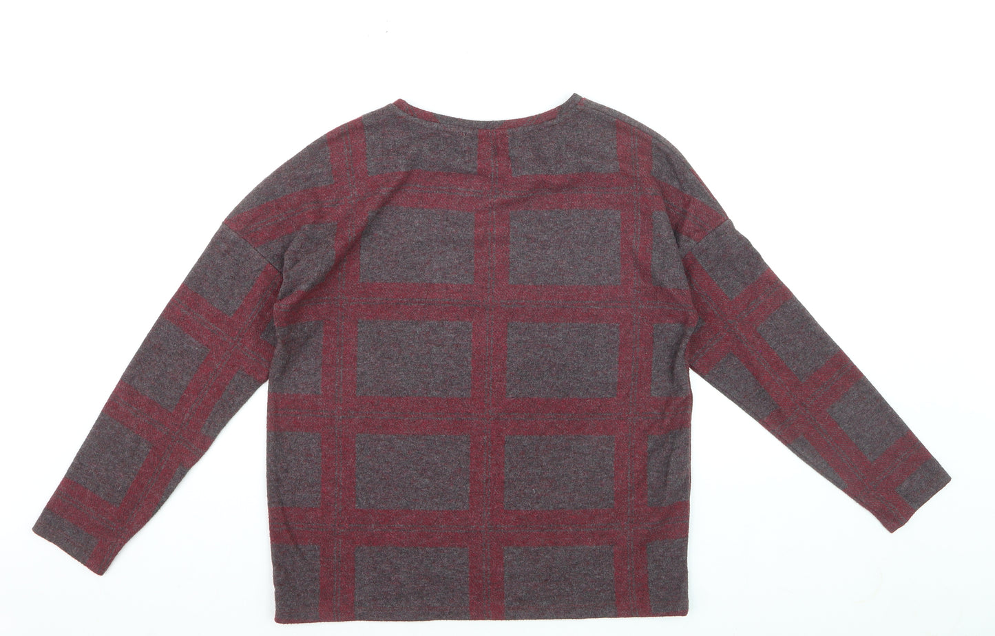 Next Women's Red Check Knit Button Shoulder Jumper Size 10