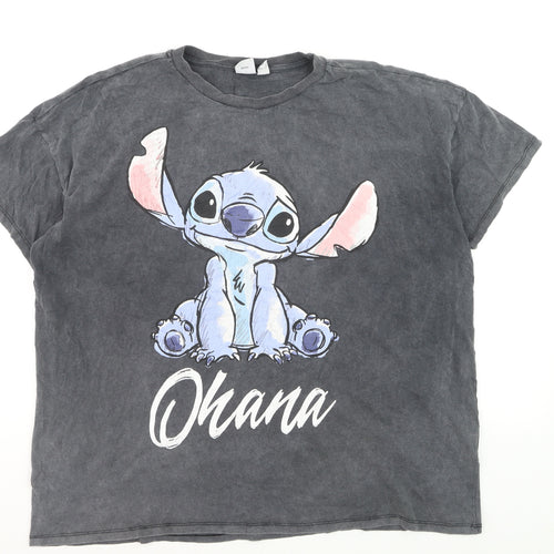 Disney Women’s Grey Ohana Stitch Graphic T-Shirt XL Cotton Casual